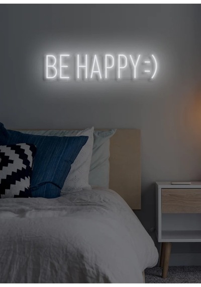 Be Happy : Yazılı Neon Tabela Beyaz