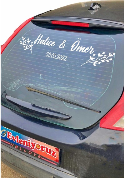 Gelin Arabası Sticker Süs Dekoratif İsim Ve Tarih Yazılı Özel Etiket 001