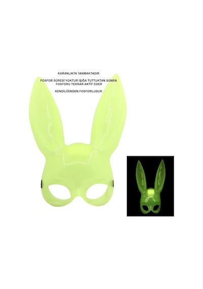 Karanlıkta Yanan Glow Floresan Tavşan Maskesi 32x22 Cm Diğer