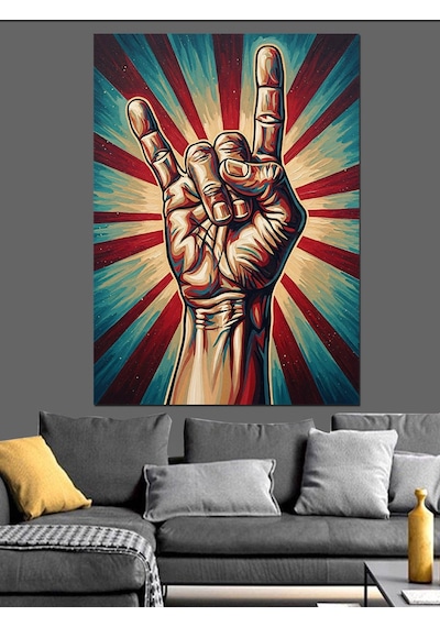 Ahşap Tablo Rock El İşareti Posteri