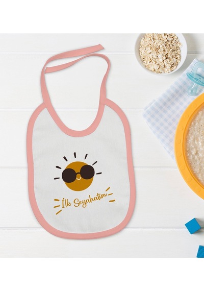 Bk Kids İlk Seyahatim Tasarımlı Pembe Bebek Mama Önlüğü Pembe