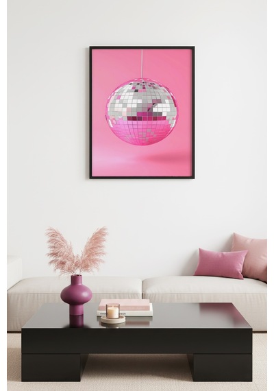 Doğal Ahşap Çerçeveli Retro Disco Geometrik Tablo - Parlak Küre Huhu2547