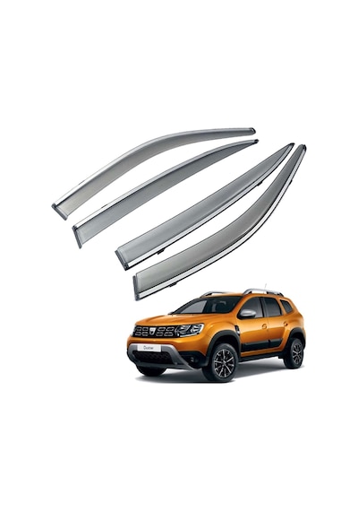 Dacia Duster Mügen Cam Rüzgarlığı Kromlu Rüzgarlık Paslanmaz Kromlu 2018 Sonrası Füme Renk