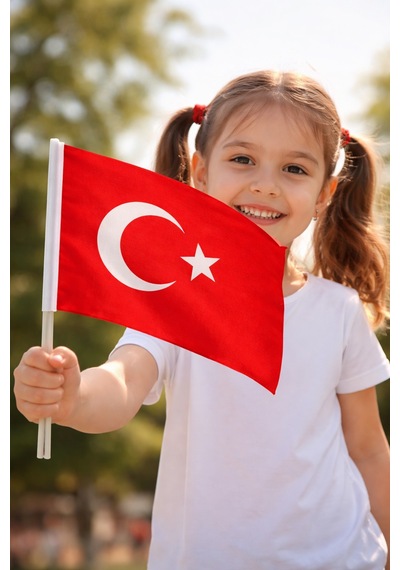 Plastik Sopalı Alpaka Bez Türk Bayrağı 30x45 Cm 50 Adet 23 Nisan Ve Organizasyon Bayrağı Tek Ebat