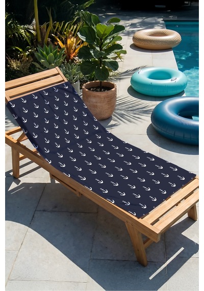 Çapa Marine Lacivert Plaj Havlusu - Nautical Minimalist Beyaz Hızlı Kuruyan Mikrofiber Havlu Eski Armut