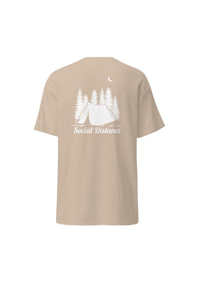 Wildstyle Social Distance Kamp Çadır Orman Doğa Sessizlik Baskılı Unisex Pamuklu Tişört Camel