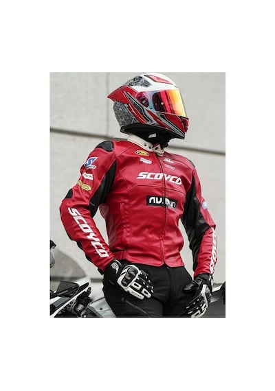 Motoanl Motosiklet Montu 4 Mevsim Sport Racing Mont Pu Leather Red