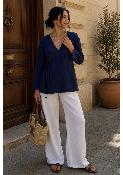 Bbbutikbasic Bağlamalı Müslin Kimono Ceket My3535 Lacivert