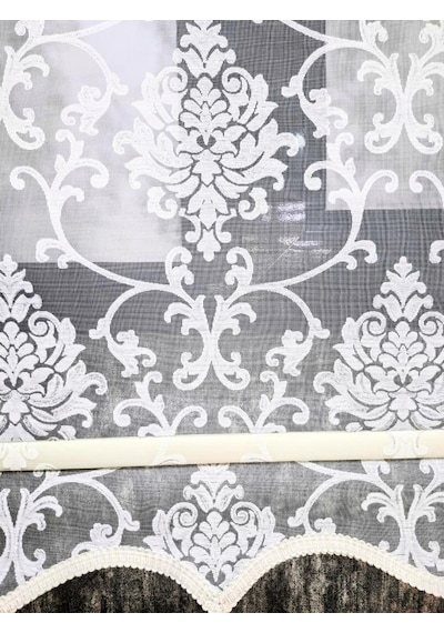 Bbb Simli Damask Desenli Çift Mekanizmalı Tül Stor Perde Ekru Mt1018s Ekru