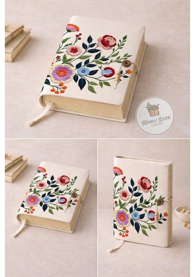 Kitap Kılıfı Nakış Motifli Çiçekler