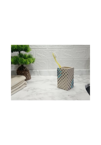 Bosphorus 2 Adet Diş Firçalik Ve Macunluk Puanli Poliresin 6x6x10cm 200ml Banyo Seti Çok Renkli