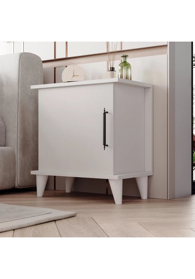 Adela Raflı Modern Komodin - Beyaz