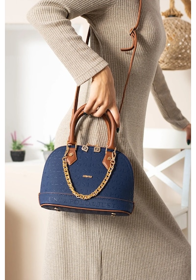 Just Polo Kadın Zincir Detaylı Lüks El Ve Omuz Çantası Shopper Ebat : 25x22 Cm Lacivert