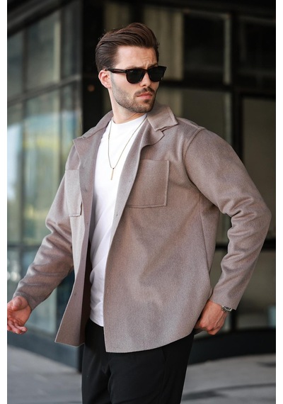 Madmext Camel Cepli Basic Erkek Polar Gömlek E6764 Camel