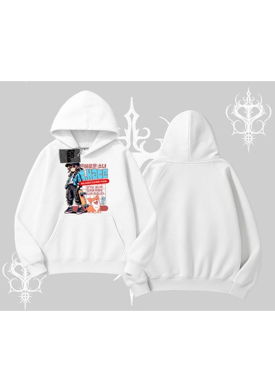 Kapşonlu Sweatshirt Anime Hiker Girl Balance Is Everything Baskılı Beyaz