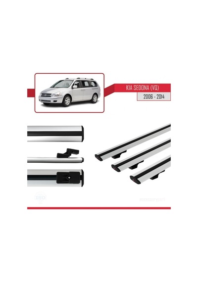 Kia Sedona Vq 2006-2014 Arası İle Uyumlu Basic Model Ara Atkı Tavan Barı Gri 3 Adet