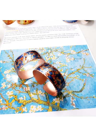 Copper Anatolian Van Gogh Almond Blossom 1890 Bakır Bilezik Ayarlanabilir Rose Gold