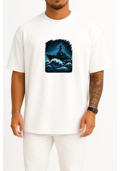 Bahriyeli Collection Oversize Fırtına Destroyer Navy Wave Savaş Gemisi Göğüs Tasarımlı Unisex T-shirt Beyaz Bahriyeli Collection Oversize Fırtına Destroyer Navy Wave Savaş Gemisi Göğüs Tasarımlı Unisex T-shirt Beyaz