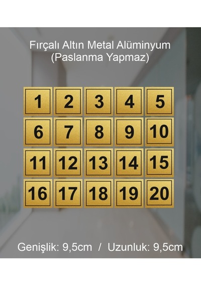 Daire Apartman Numaraları Altın Metal 1-20 Arası 9,5x9,5cm