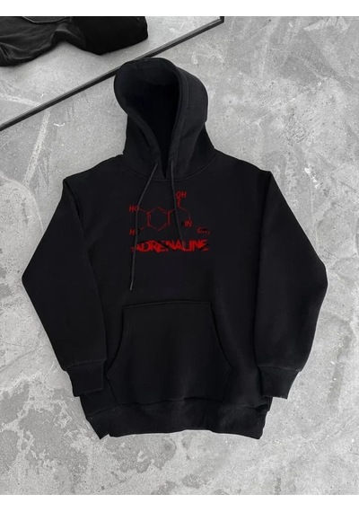 Kışlık Uzun Kol Kapüşonlu Sweatshirt - Siyah