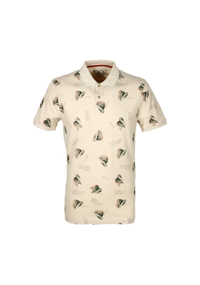 Erkek Bej Slim Fit Polo Yaka Baskılı Tshirt 1202-bej Bej