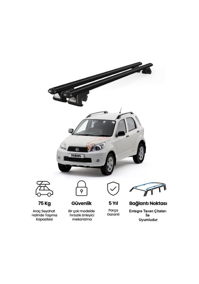 Venüs Daihatsu Terios 2006-2013 Uyumlu Siyah Ara Atkı Port Bagaj Tavan Barı