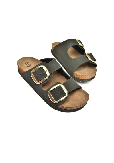 Fox Shoes P777517402 Siyah Süet Çift Bantlı Kadın Terlik Siyah-süet Çok Renkli