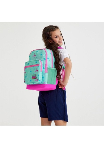 Coral High Kids Su Yeşili Neon Pembe Flamingo Desenli 2'li Okul Çanta Seti - Kız Çocuk Su Yeşili Pembe Flamingo