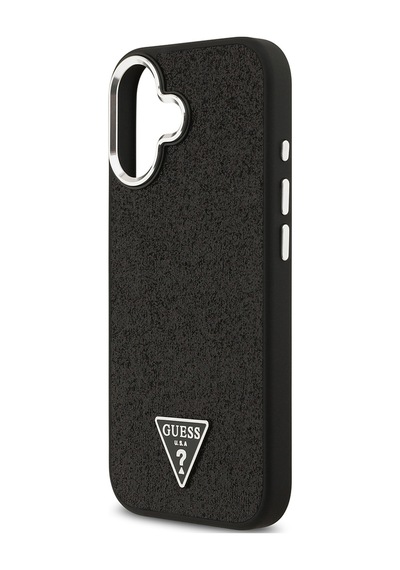 Apple Uyumlu iPhone 17 Kılıf Guess Lisanslı M-safeli Metal Kamera Çerçeveli Üçgen Logolu Glitter Siyah Siyah
