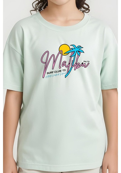 Fyk Kids Kız Çocuk Basic Malibu Baskılı T-shirt Mint Yeşili
