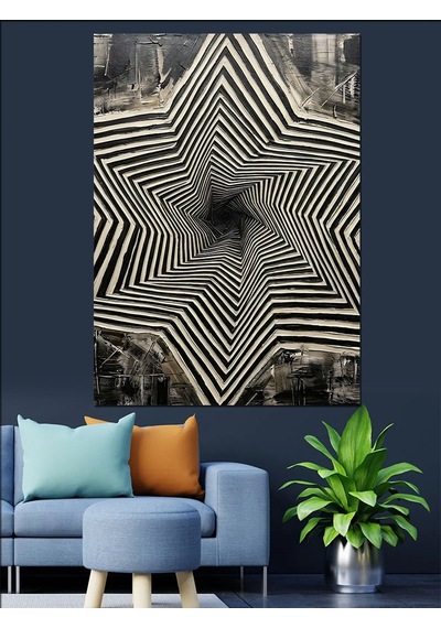 Siyah Beyaz Spiral Geometrik İllüzyon Dekoratif Kanvas - Mdf Ahşap Tablo