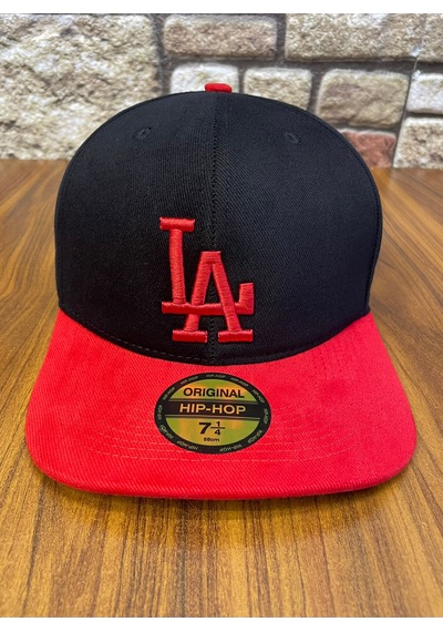 Hamze La Losangeles Nakışlı Hiphop Snapback Rapper Drip Şapka Cap Siyah - Kırmızı