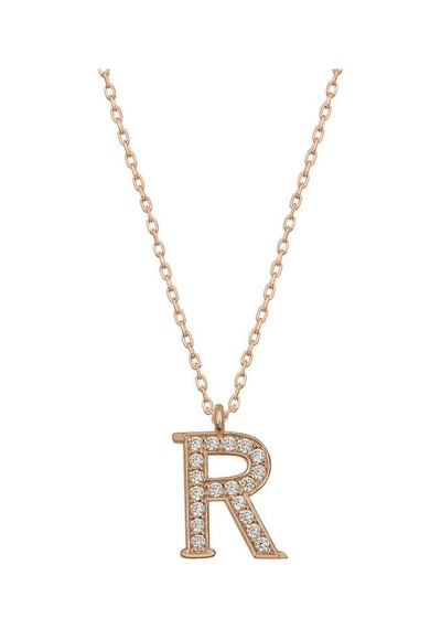 925 Ayar Gümüş Rose R Harfi Kadın Gümüş Kolye Rose Gold