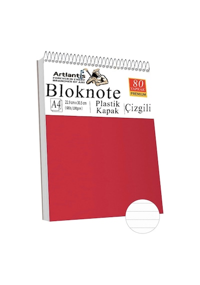 Telli Masaüstü Not Defteri Çizgili A4 1 Adet Masa Üstü Plastik Kapaklı Spiralli Bloknot Blocknote 80 Yaprak Okul Ofis Kırmızı