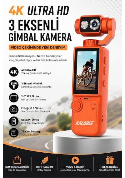 Kalobee Pocket3 Pro 4k Ultra Hd El Tipi Kamera 180 Döner Başlıklı Otofokus Vlog Kamerası Dokunmatik Ekranlı Cep Kamerası