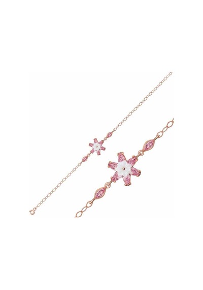 Gümüş Rose Pembe Lotus Çiçeği Bileklik Gümüş Gümüş