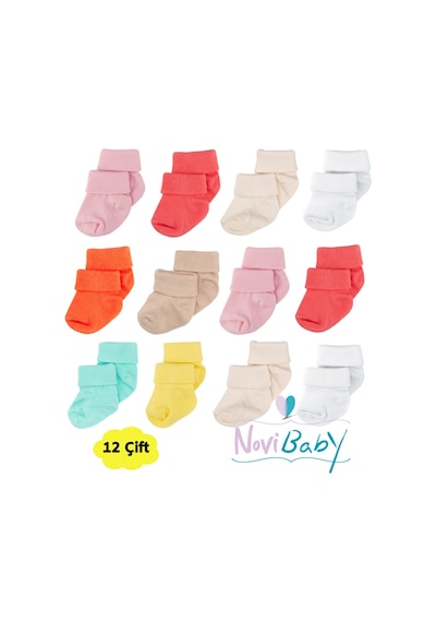 Novibaby 12'li Bambu Yenidoğan Bebek Çorap I New Girl I Kız Erkek Bebek Çorabı Çok Renkli