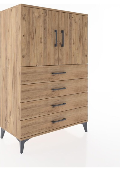 Hyperion Dolap 2 Raflı 4 Çekmeceli 2 Kapaklı 88x44x134 Çam-çam Çam