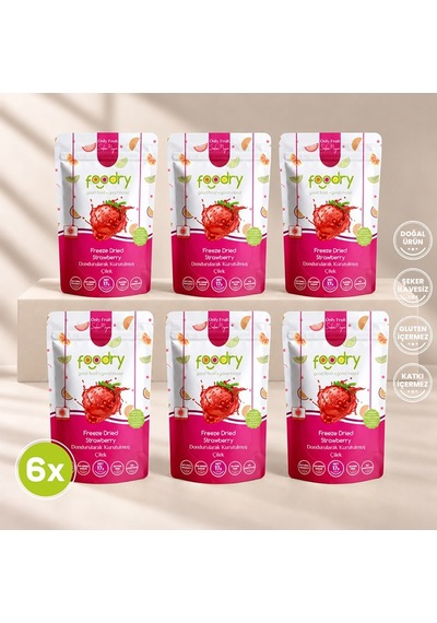 Foodry Dondurularak Kurutulmuş Çilek Freeze Dry Strawberry Katkısız Çıtır Meyve Atıştırmalığı 6 x 17 G