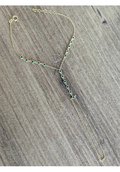 Zirkon Taşlı Zümrüt Yeşili Gümüş Şahmeran Bileklik - Rodyum Gold