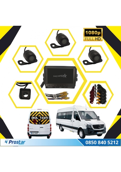 Kayıtlı Okul ve Servis Taşıtları 4 lü Kamera 7 inç Monitör Full