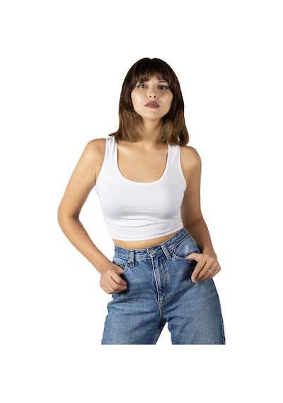 Terapi Men Beyaz Sırt Detaylı Fitted/vücuda Oturan Kare Yaka Crop Bluz Beyaz