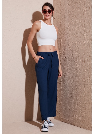 Lela Regular Fit Normal Bel Geniş Paça Bayan Pantolon 5866117 Indigo