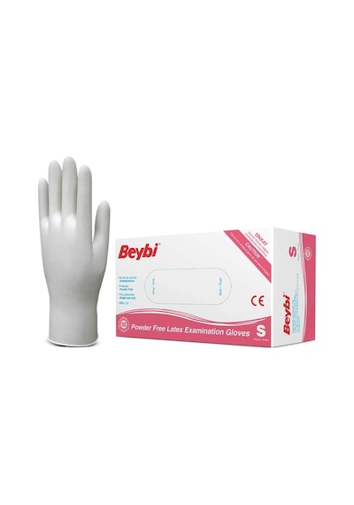 Beybi Pudrasız Lateks Muayene Eldiveni S Beden Beyaz 100'lü 20'li Paket