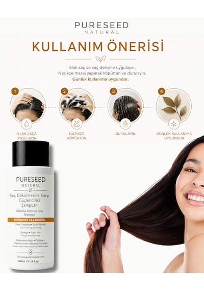 Pureseed Natural Saç Dökülmesine Karşı Güçlendirici Şampuan - Derinlemesine Bakım - 340 Ml