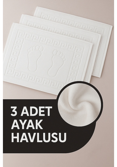 3 Adet %100 Pamuk En Iyi Emici Ayak Havlusu : Konforlu Banyo Paspası 50x70cm Terra Beyaz