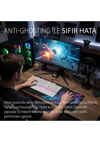 Ikg-456 Mekanik Klavye Blue Switch, 19 Rainbow Led, Full Anti-ghosting, Mıknatıslı Bilek Desteği