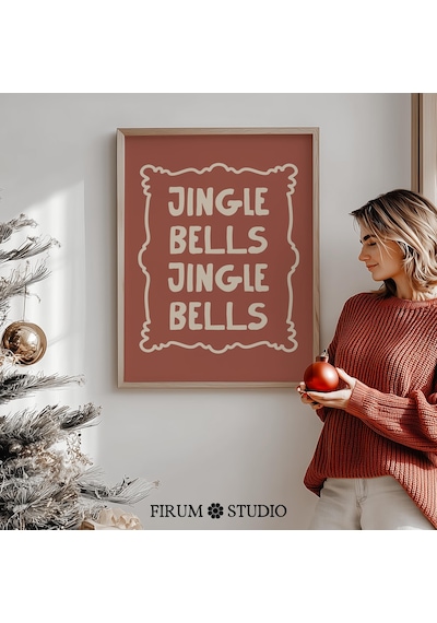 Jingle Bells Noel Duvar Sanatı, Retro Tipografi Tatil Sanatı