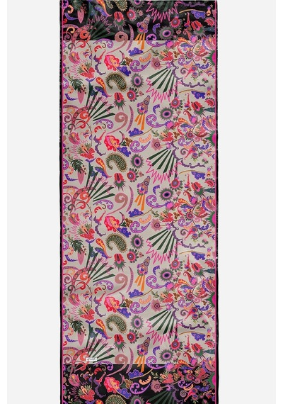 Çiçek Desen Krem Soft Pamuk Şal Violet Çok Renkli