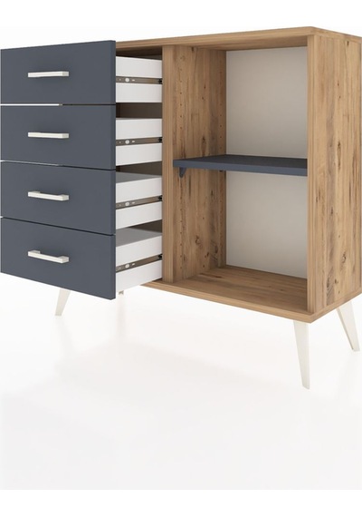Arges Şifonyer Tek Raflı 4 Çekmeceli 88x30x80 Çam-antrasit Antrasit
